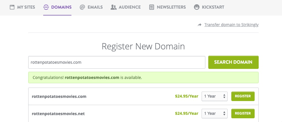 null Register a New Domain Name with Strikingly